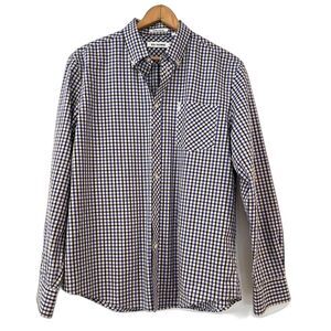 Ben Sherman House Check Dress Shirt Navy Black White XL Cotton